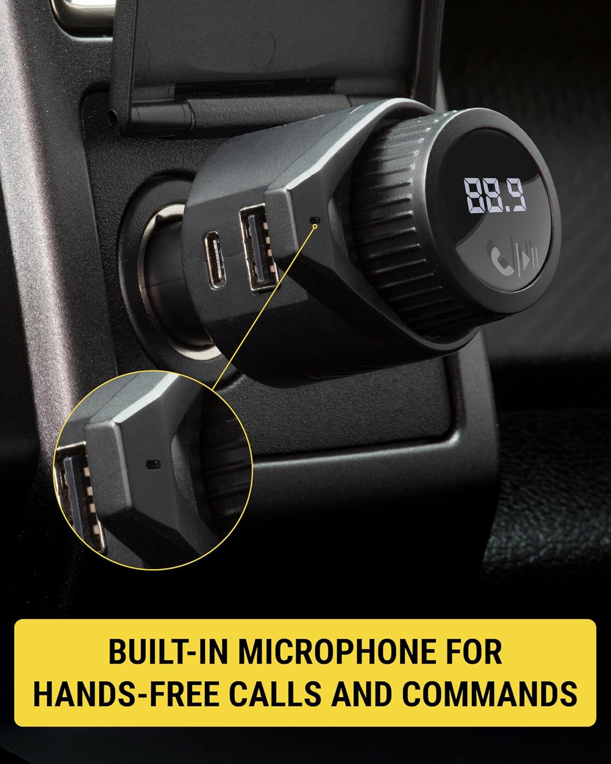 BTFM9 FM Bluetooth Transmitter Car, Dual 12W USB-C and USB-A Charging Ports, Fast Type C Car Charger, Wireless Radio