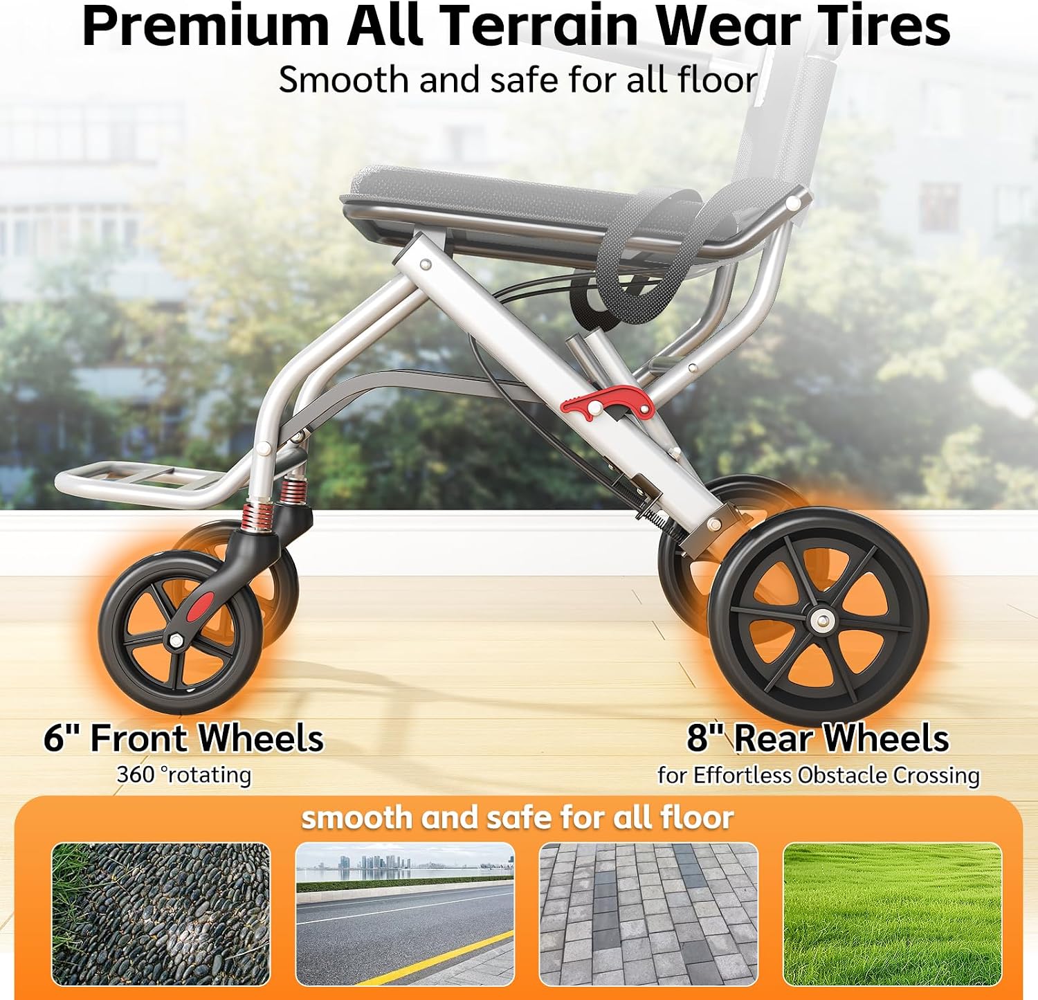 Lightweight Foldable Transport Wheelchair, Portable Travel Wheelchair