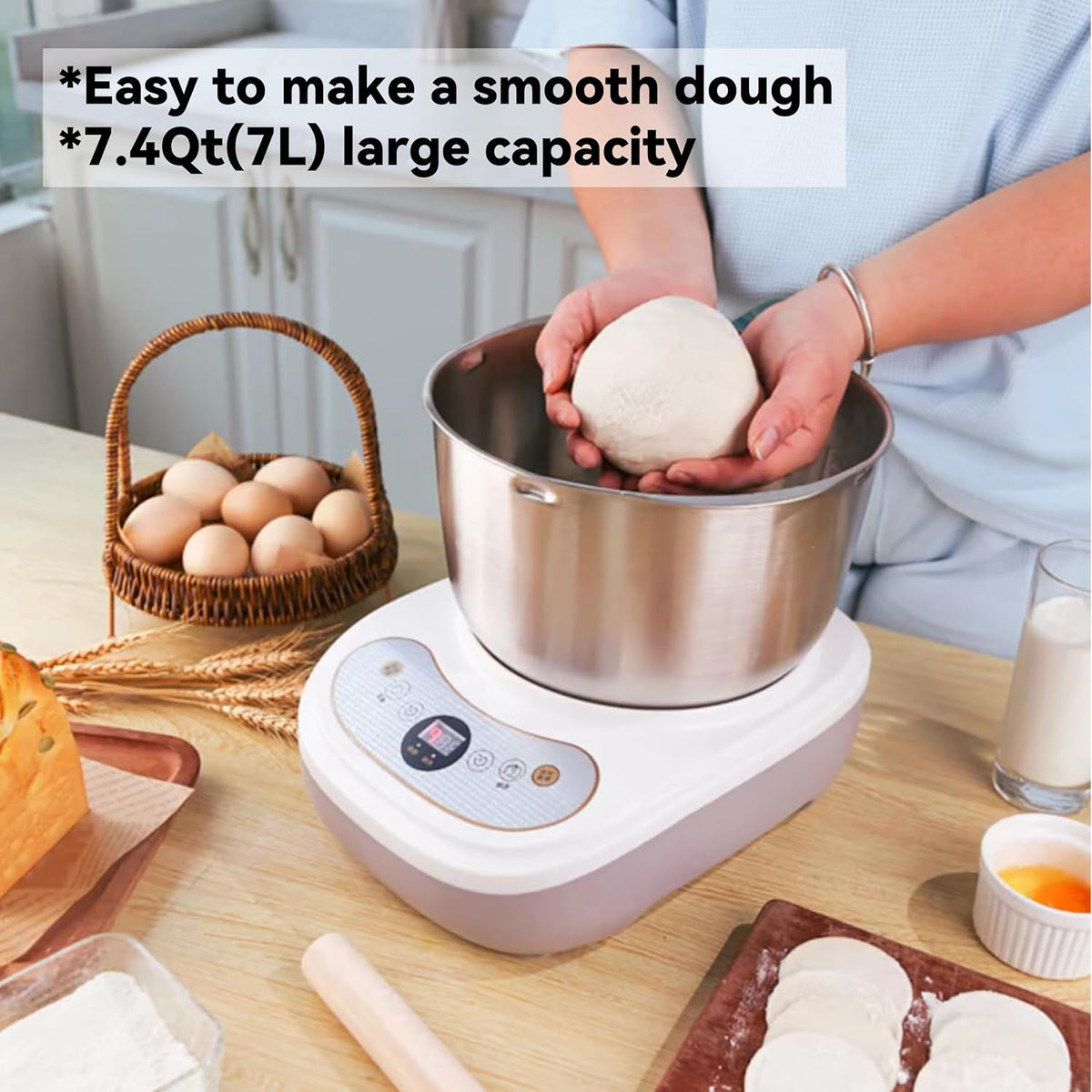 Dough Mixer 7.4QT Large Capacity Electric Dough Maker with Ferment Function for Baking Bread Dough&Pizza Dough