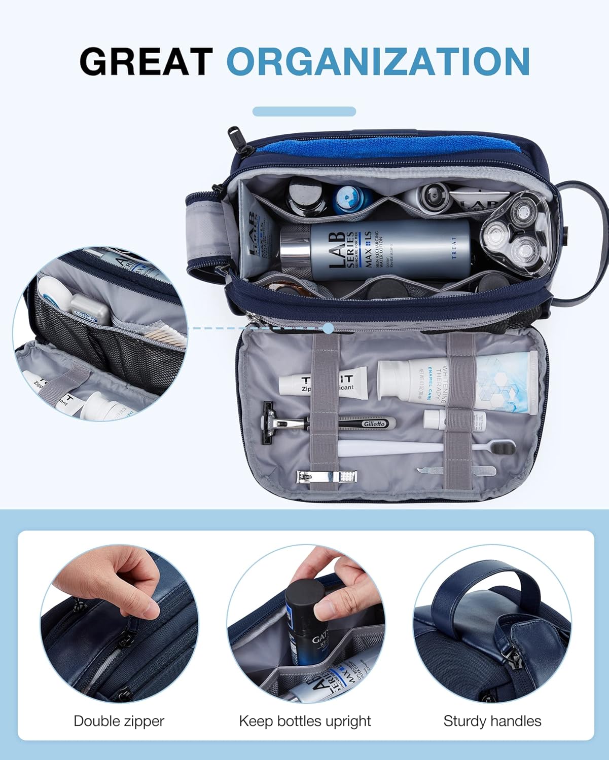 Toiletry Bag for Men, Large Travel Toiletry Organizer, Dopp Kit Water-resistant Shaving Bag for Toiletries