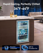 126 Can Beverage Refrigerator, Glass Door Mini Fridge, 3.2 Cu.Ft