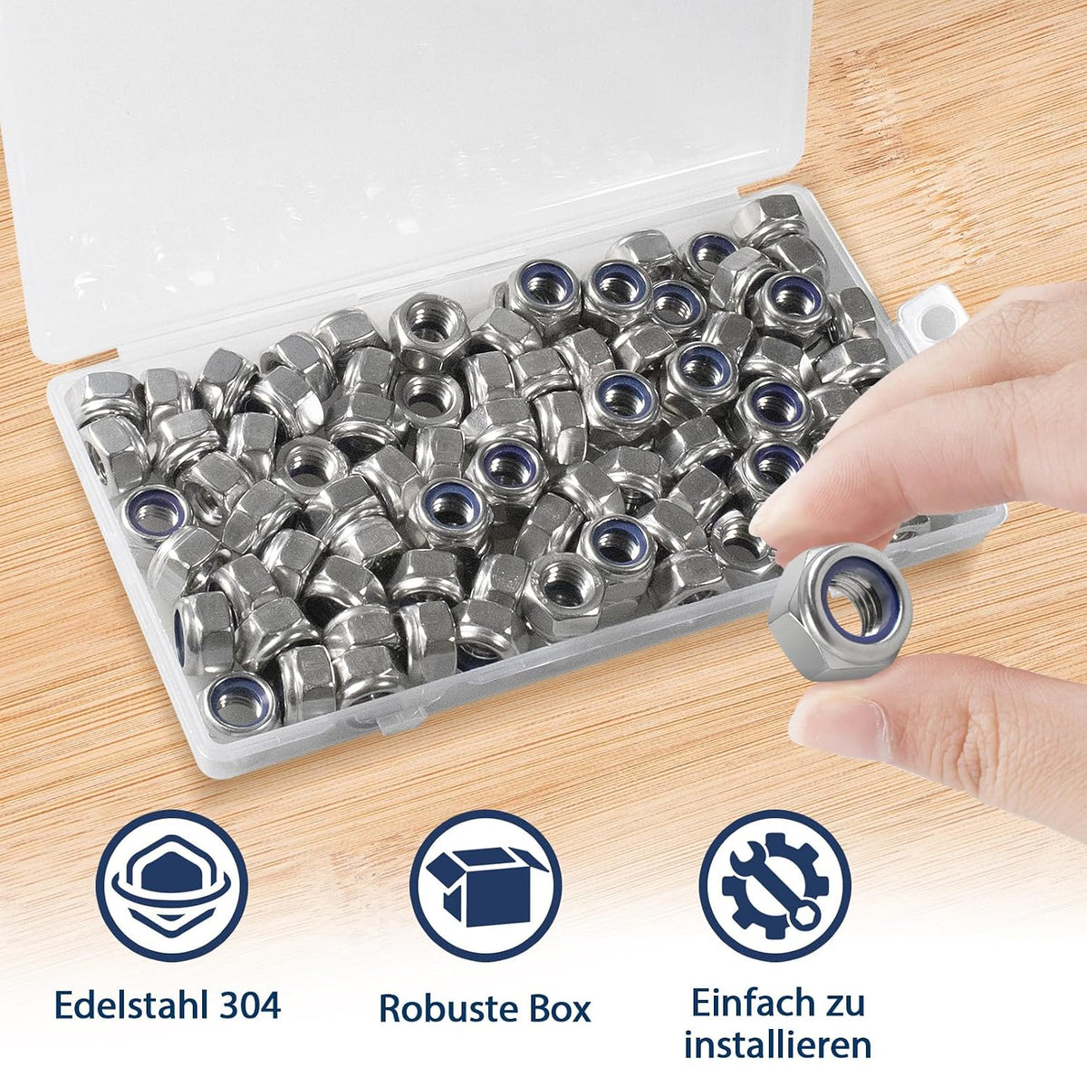 M8-1.25 Lock Nut, 90Pcs Stainless Steel Nylock Insert Locking Nut