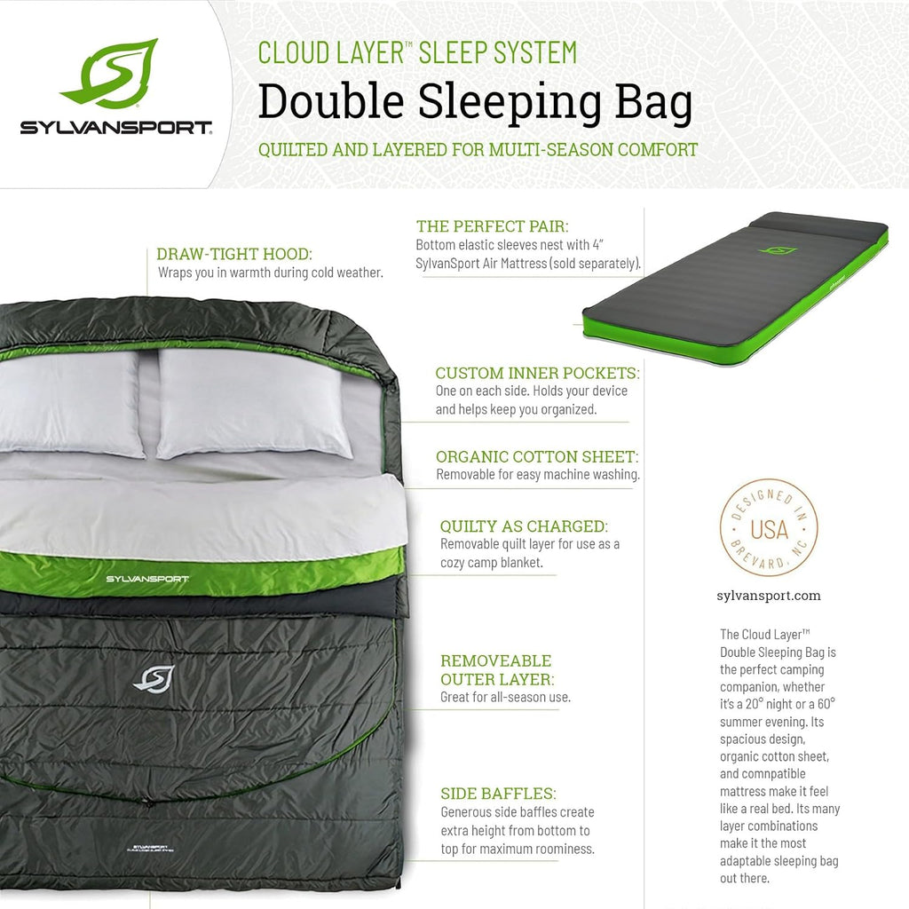 Cloud Layer Sleeping Bag for Adults - Adjustable Layers for 3-4 Season use - Integrated Cotton Sheet