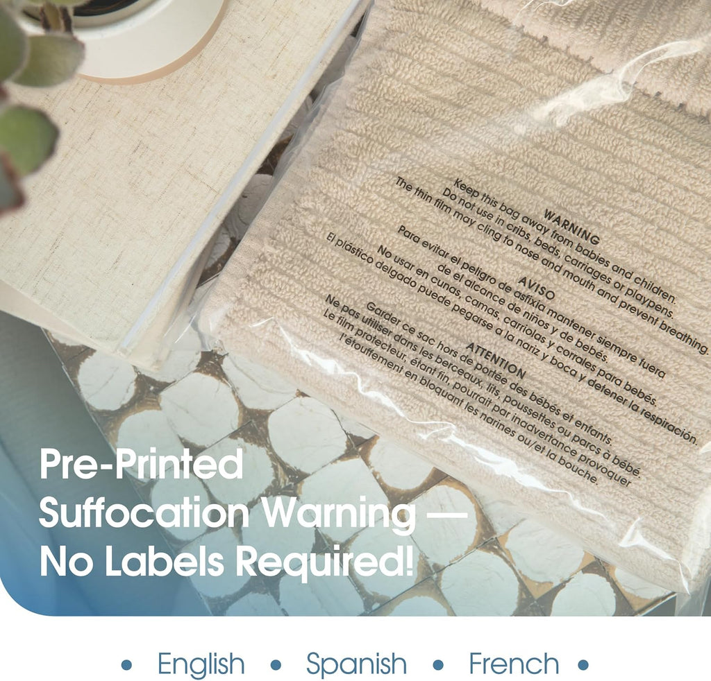 10” X 13” (200 Count) Self Seal Clear Poly Bags with Suffocation Warning