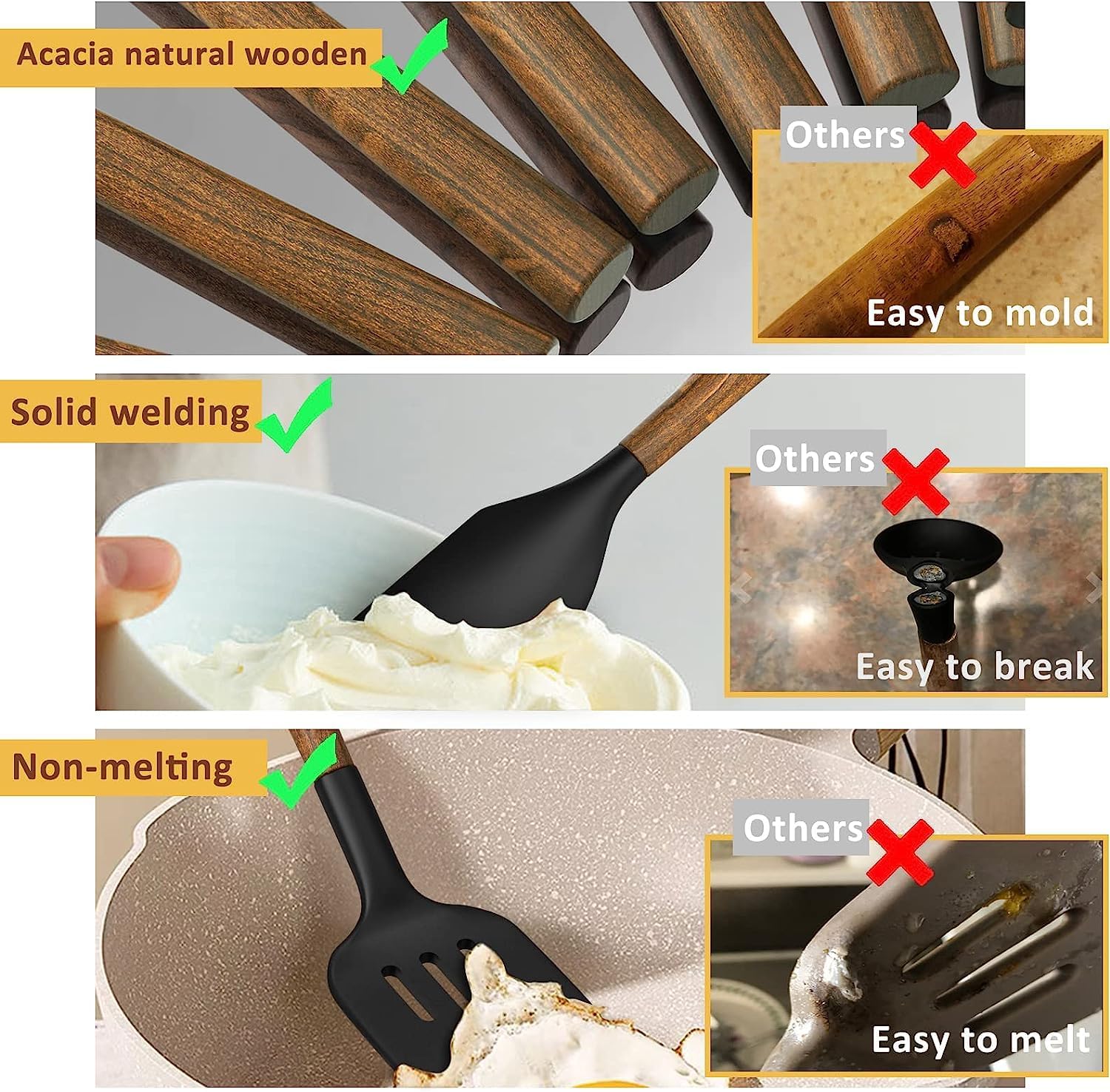 Silicone Cooking Utensil Set, Umite Chef 8-Piece Kitchen Utensils Set with Natural Acacia Wooden