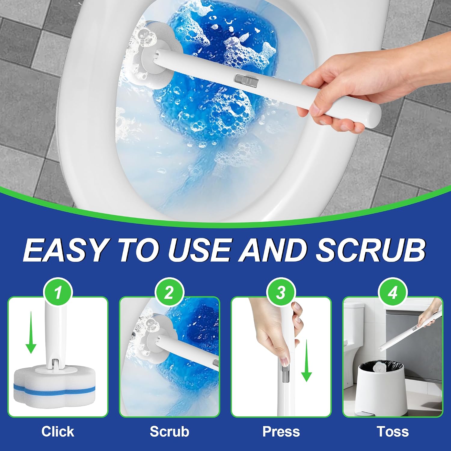 Disposable Toilet Brush and Plunger Set, Dual Handdle Toilet Plunger, All-in-1 Bathroom Cleaning Kit with 18PCS