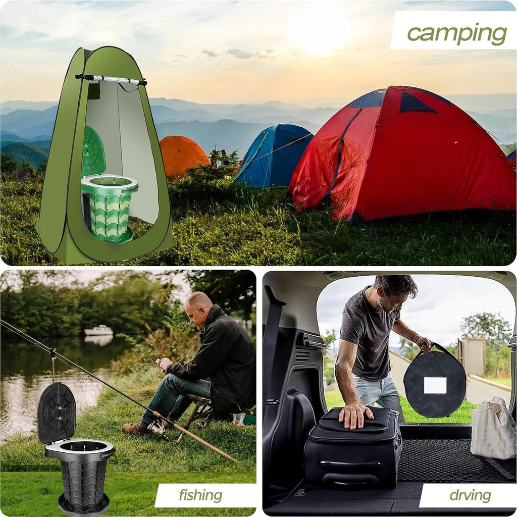 Portable Toilet Kit, Portable Camping Toilet with Pop-Up Privacy Tent with 12 Toilet Bags, Tents Washable Outdoor