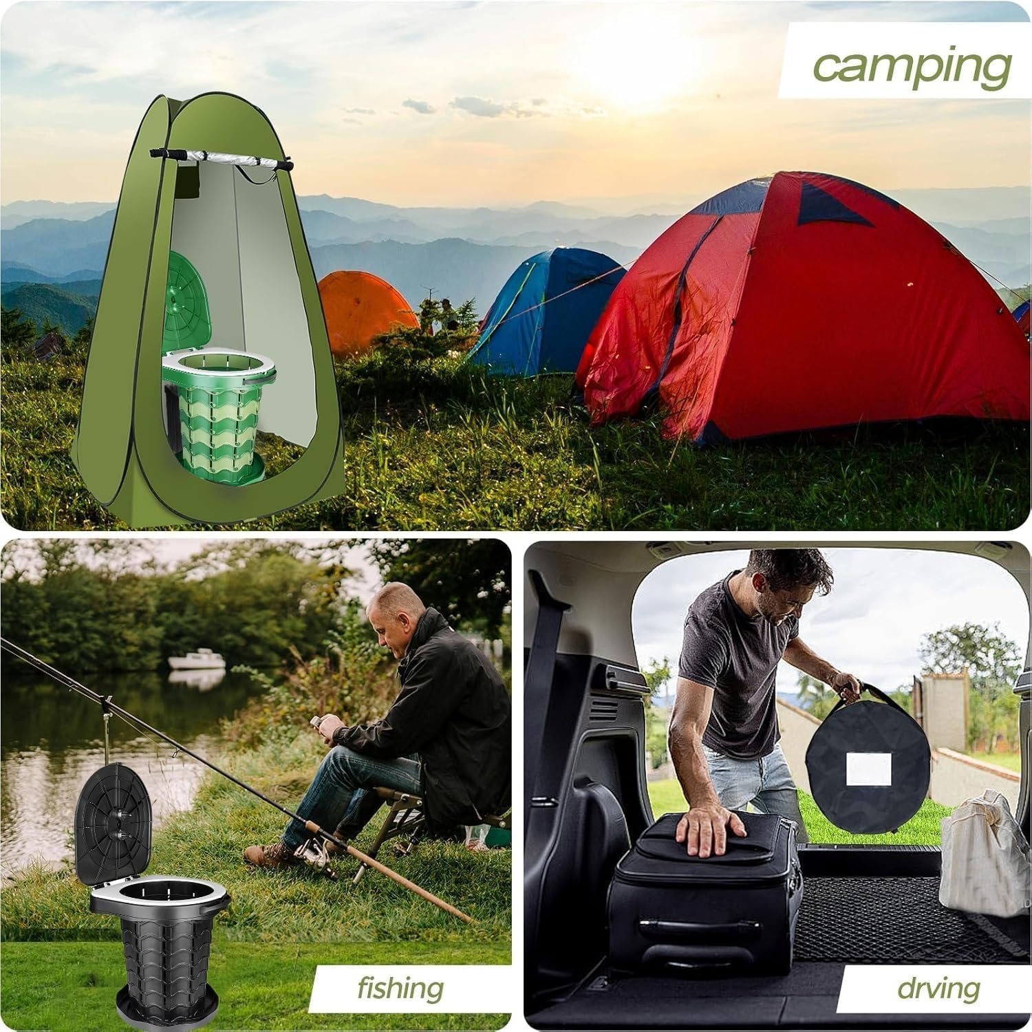Portable Toilet Kit, Portable Camping Toilet with Pop-Up Privacy Tent with 12 Toilet Bags, Tents Washable Outdoor