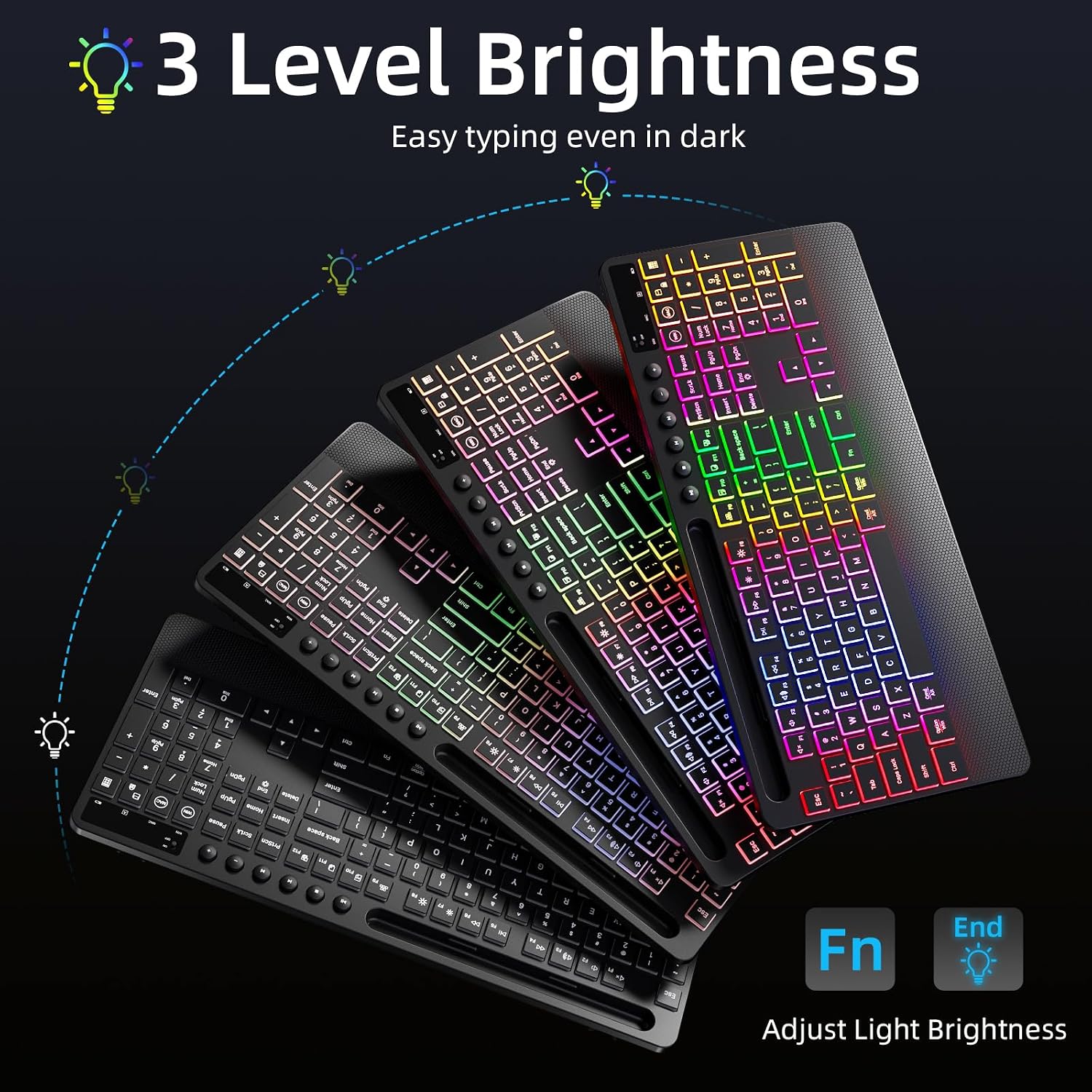 Wireless Keyboard and Mouse Combo, RGB Backlit, Ergonomic Wrist Rest | Phone Holder, Full Size, 2.4GHz, 3 Level DPI