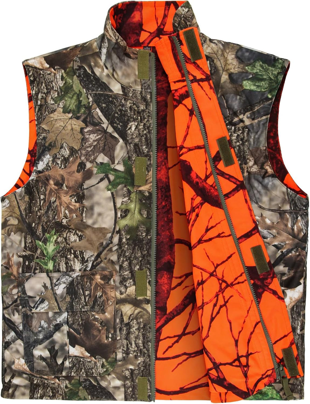 Reversible Camo & Orange Hunting Vest, Big Game Vest Jacket, M-4XL | Warm Fleece, Blaze Orange Camo, Silent