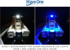 Wave One Marine Dual Color LED FLUSH Mount Spreader Light | Boat Deck Flood Beam | Stainless Hardware | IP68 Waterproof | High Lumen | 12-24 Volt DC Input (WHITE)