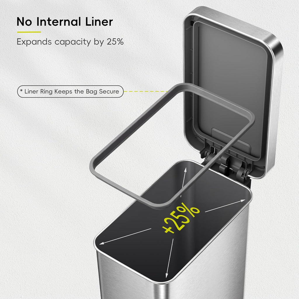 Hudson Slim 50L / 13.2 Gallon Kitchen Trash Can with Lid, Stainless Steel Step Garbage Can for Kitchen or Home