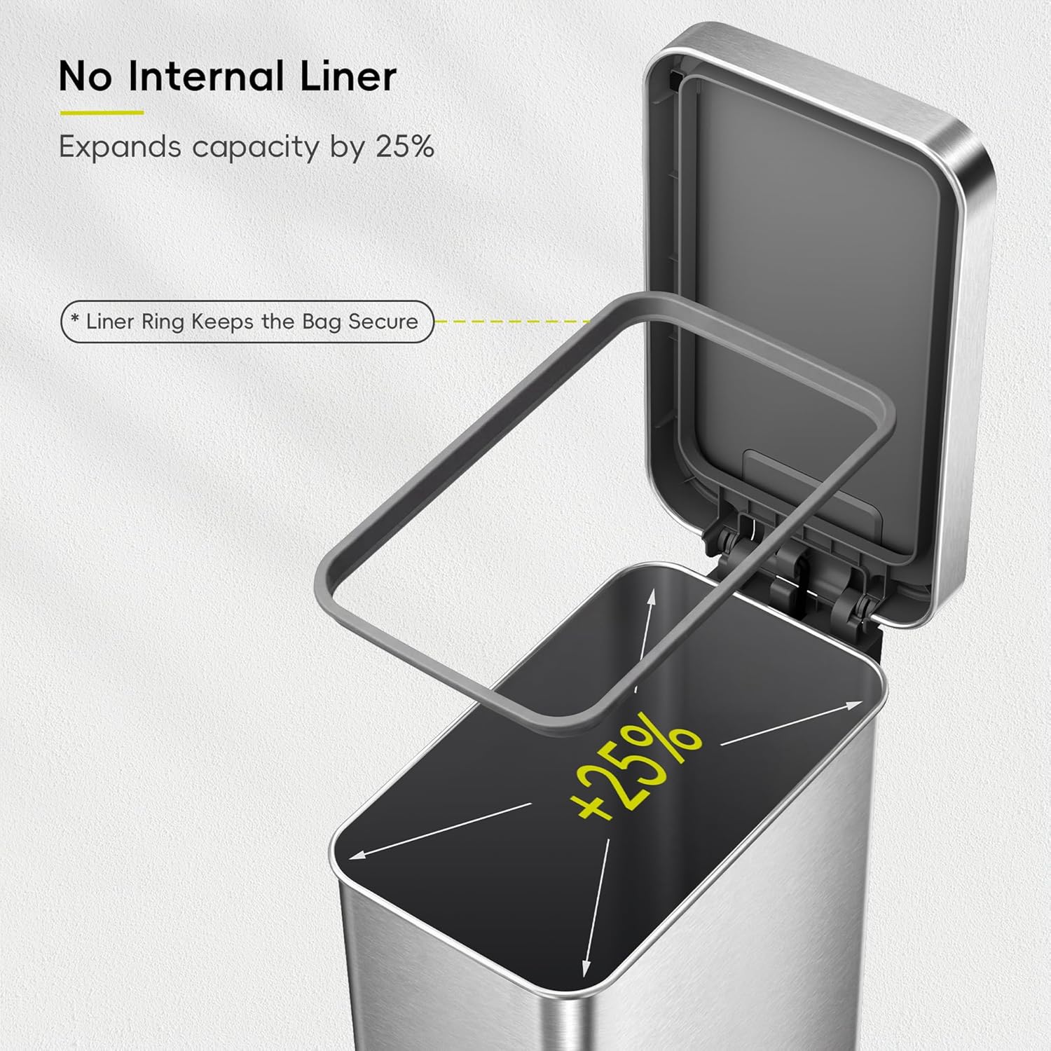 Hudson Slim 50L / 13.2 Gallon Kitchen Trash Can with Lid, Stainless Steel Step Garbage Can for Kitchen or Home
