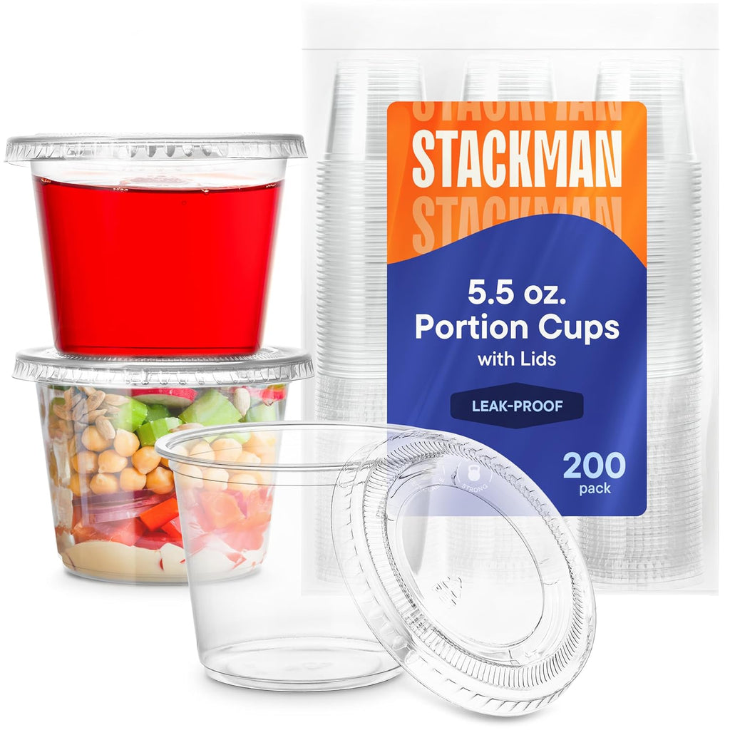 (200 Sets - 5.5 oz.) Plastic Cups, Clear Portion Snack, Yogurt, Parfait Cups, Pudding Cups, Souffle Cups, Dessert