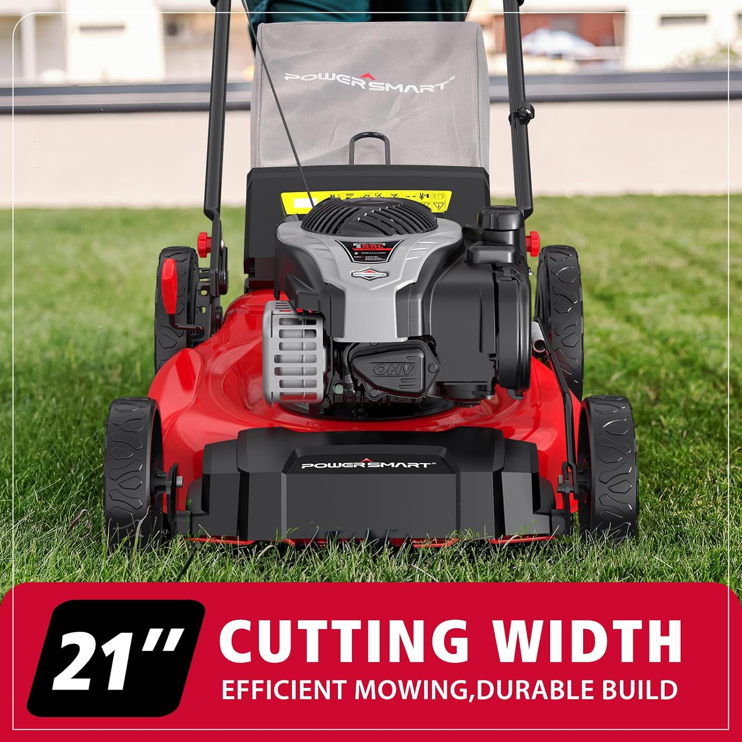 21" Self-Propelled Gas Lawn Mower, 140cc Briggs & Stratton Engine, 3-in-1 Mulching/Bagging/Side Discharge, 6 Cutting