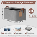 4 Pack Fabric Storage Bins for Shelves, Metal Frame, 20L Gray