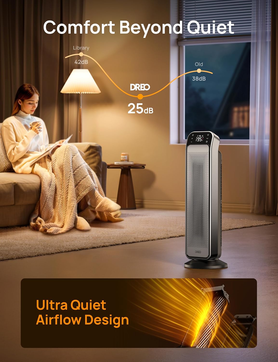 Space Heater Indoor, 25" 11.5ft/s Fast Portable Room Heater with Remote and Thermostat, 3 Modes, Overheating &