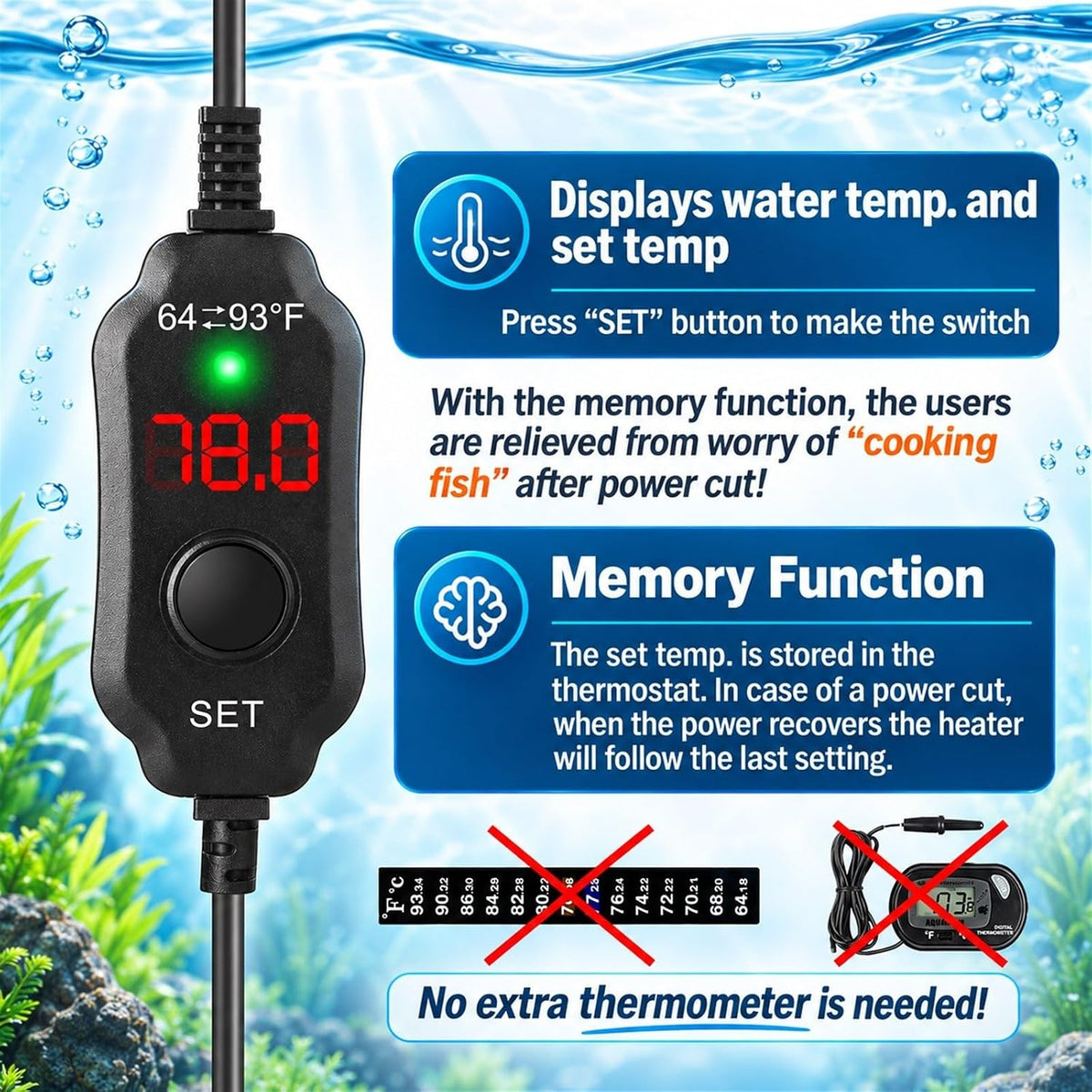 Aquarium Heater 15W Fish Tank Heater for 1-3 Gallon Tanks