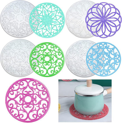 4 Pcs Large Mandala Coaster Resin Molds Hollow Flower Shiny Silicone Molds for Resin Casting Round 3D Geode Design