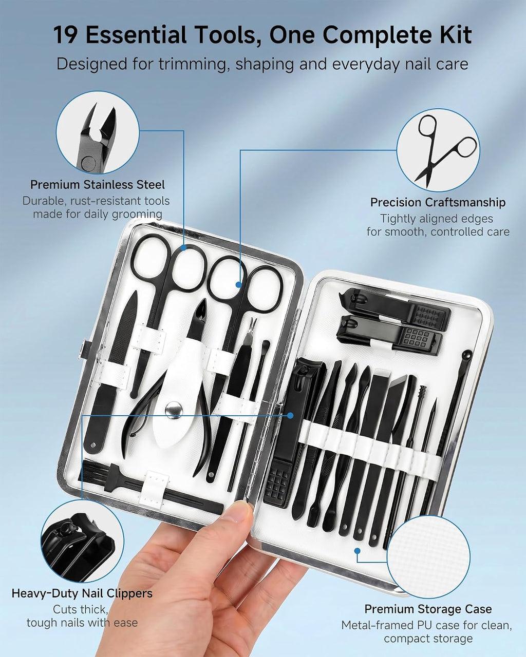 19-Piece Stainless Steel Manicure & Pedicure Set