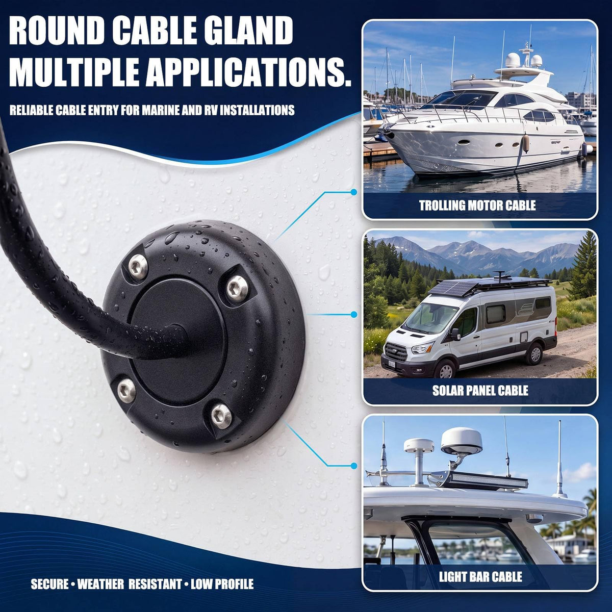 2 Set Round Cable Gland Waterproof Cable Pass Through for Marine