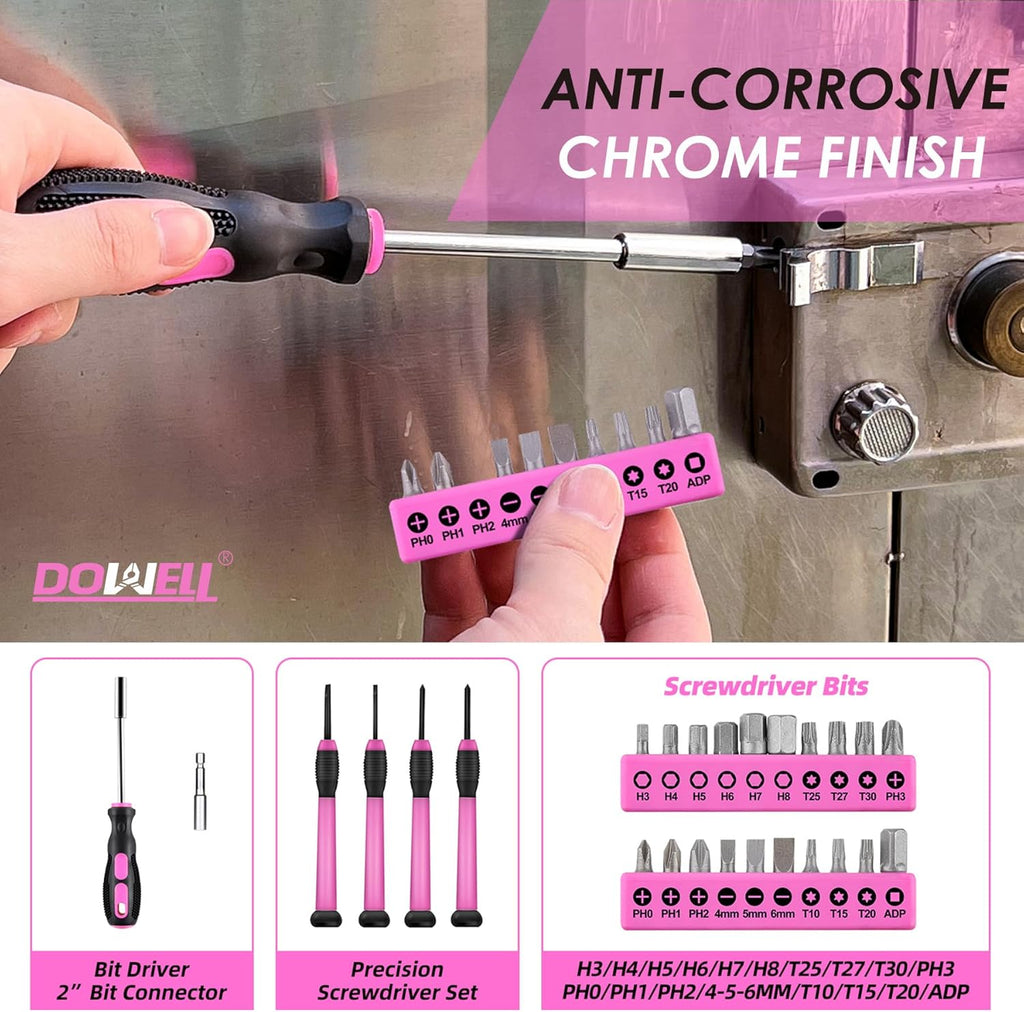 40 Pieces Home Tool Set Pink, General Household Hand Tool Kit with Plastic Toolbox Storage Case, Mini Repair Tool kit