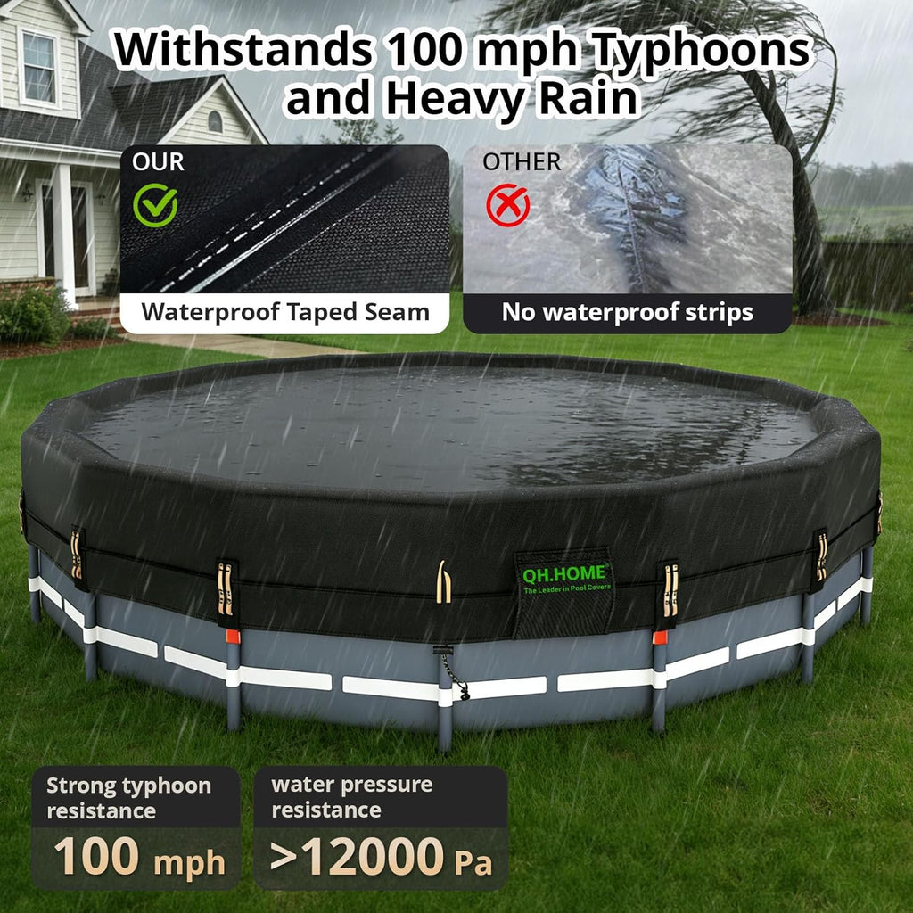 550D 10 ft Pool Cover Round[Upgraded Tear Resistant & Quadruple Windproof] wth Pre-Installed Patented Winch and Rope