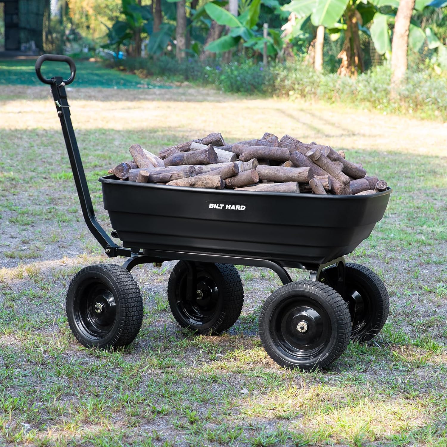 Poly Garden Dump Cart 1200 lbs with No Flat Tires, Quick Release, 2-in-1 Convertible Handle, 7 Cu Ft Dump Wagon Heavy