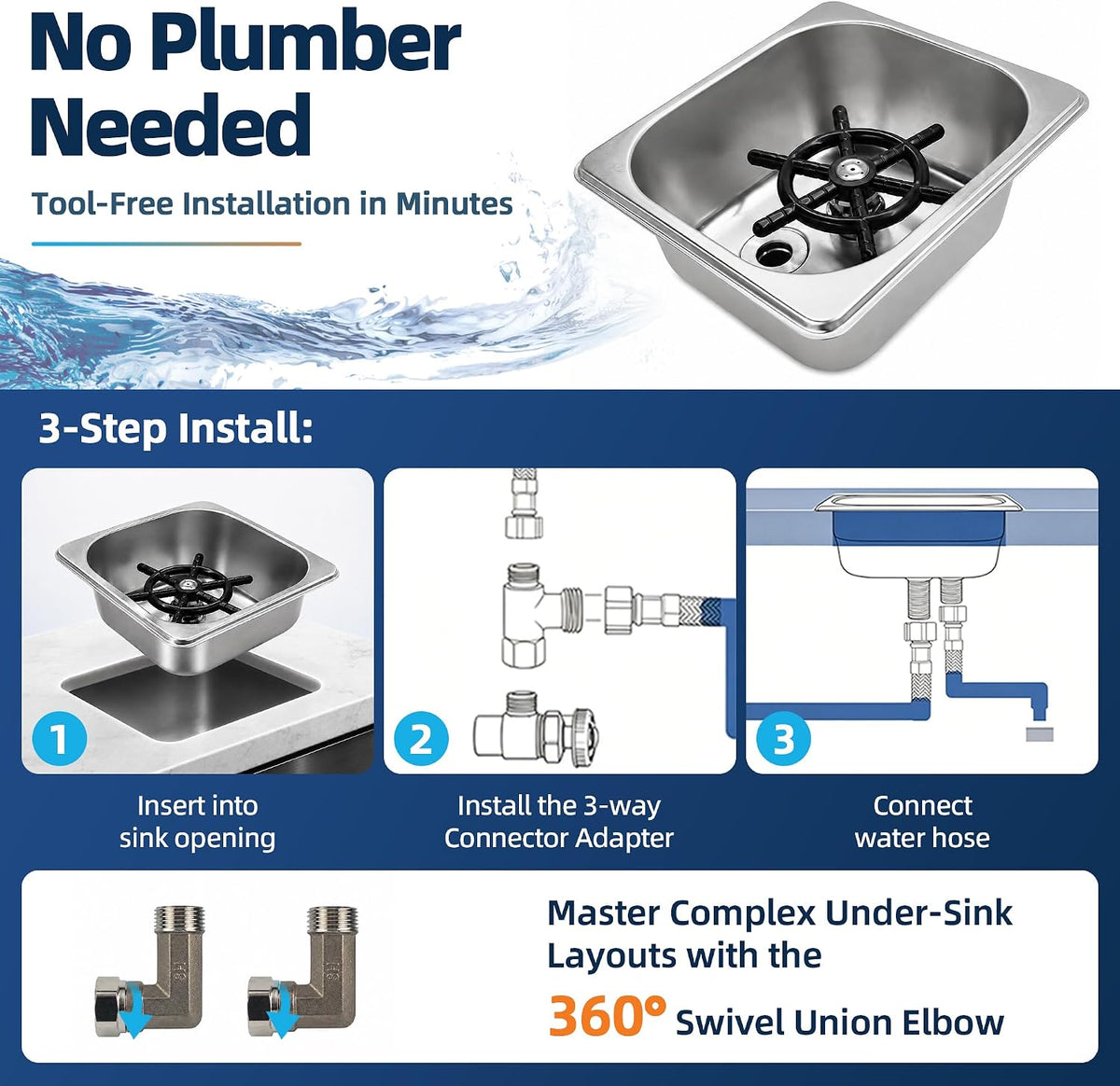 Pitcher Rinser & Glass Rinser for Kitchen Sink, 6.3" x 6.7" x 2.7"