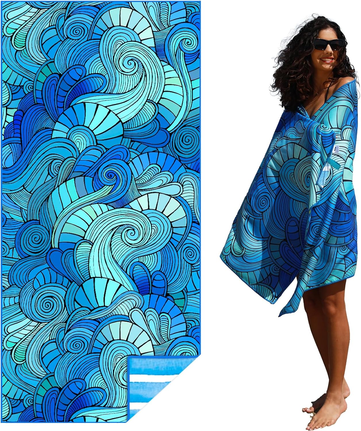 Microfiber Beach Towel,Compact 71x32 Inch,Lightweight,Blue | Extra Large,Sand Free,Thin,Absorbent,Quick Dry for