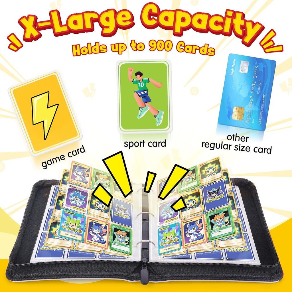 9 Pocket Card Binder, 900-Card Capacity + 5 Top loaders | Large Capacity, Waterproof PU cover,Detachable loose-leaf