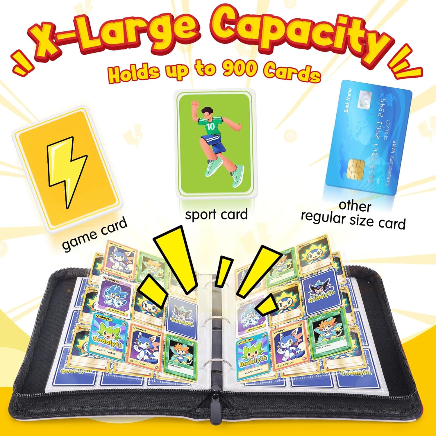 Card Binder, 9-Pocket Design, 900-Card Capacity with 5 Top loaders | Large Capacity,Waterproof PU cover,Custom ,Page