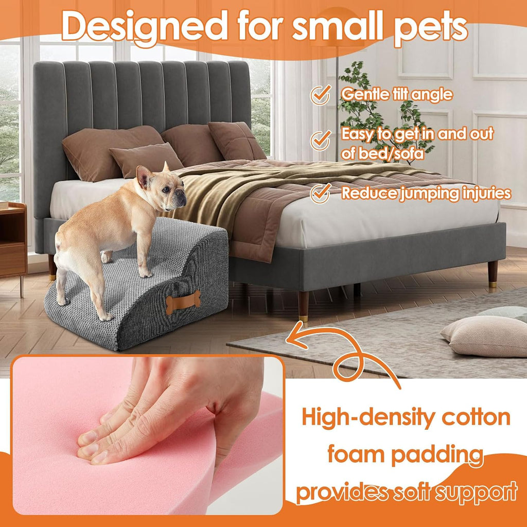 Cat/Dog Ramp Stair Stable, 2/3 Step Small Dog Stair Safe Sponge Filling Pet Ladder Ramp, Nonslip Bottom for Cat Puppy