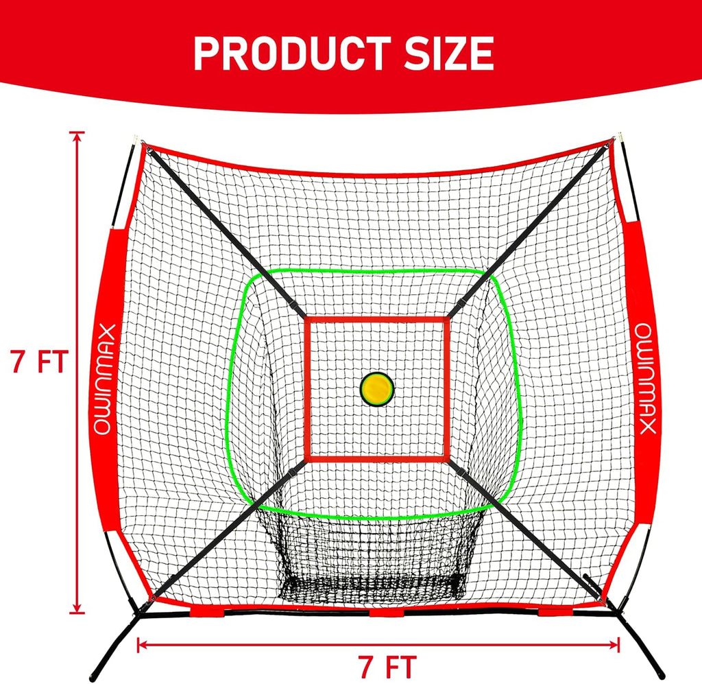 7x7 FT Baseball Net, Baseball & Softball Training net with Batting Tee, Strike Zone & Circular Target and Weighted