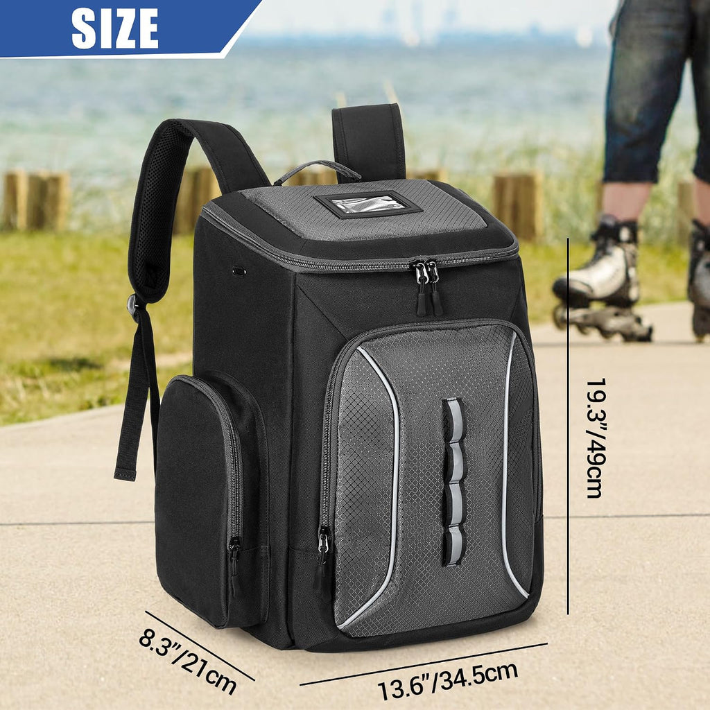 Roller Skate Bag, Ice Skate Bag Backpack with Multiple Pockets | Back Shoe Pocket, Top Helmet Pocket, Padded Shoulder