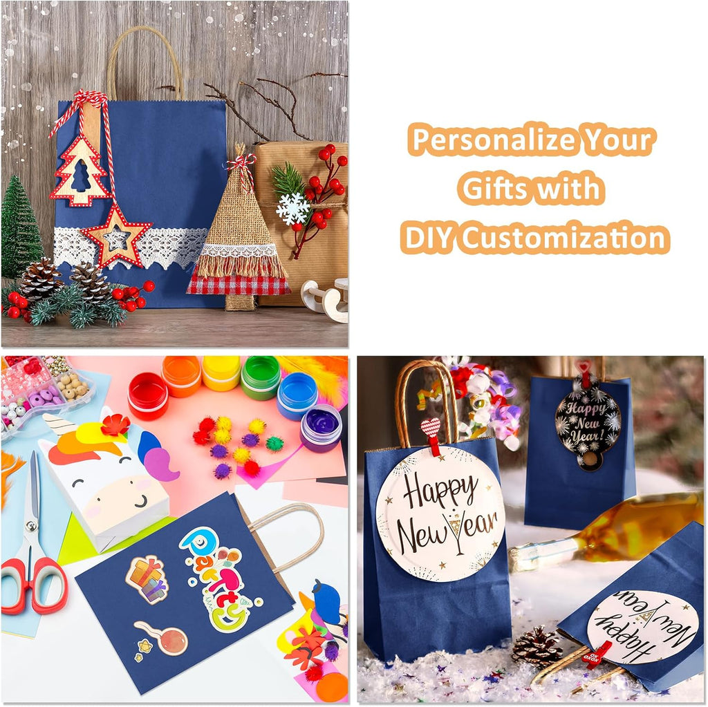 Gift Bags with Handles 8x4.25x10.5 Inch Navy Blue 25 Pack