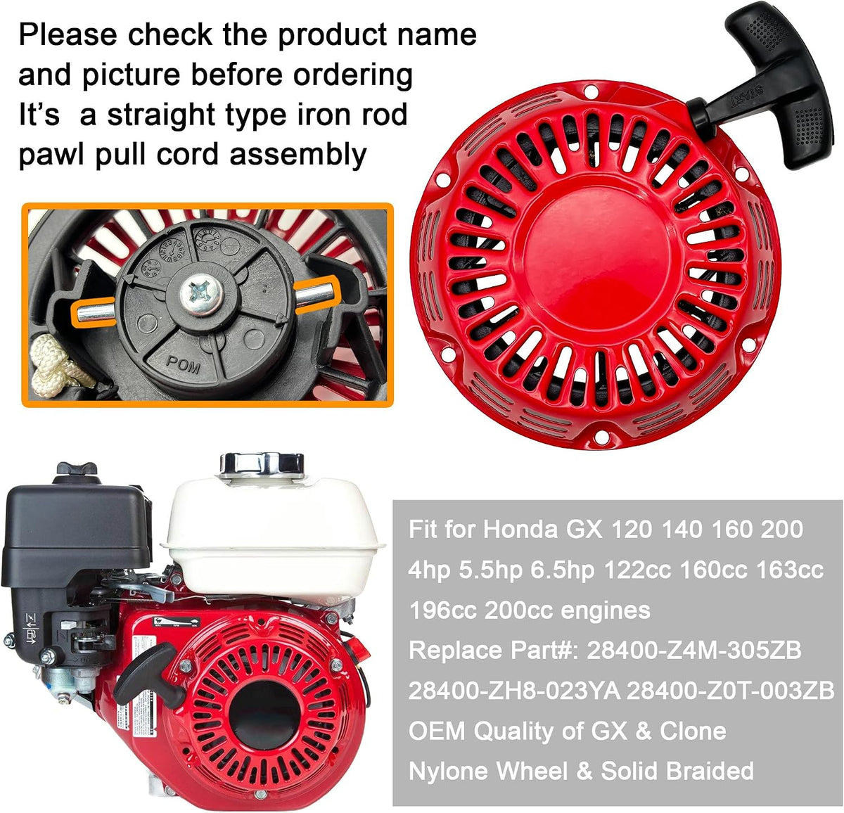 GX160 Pull Start Assembly GX120 GX200 Recoil Starter Pull Rope String
