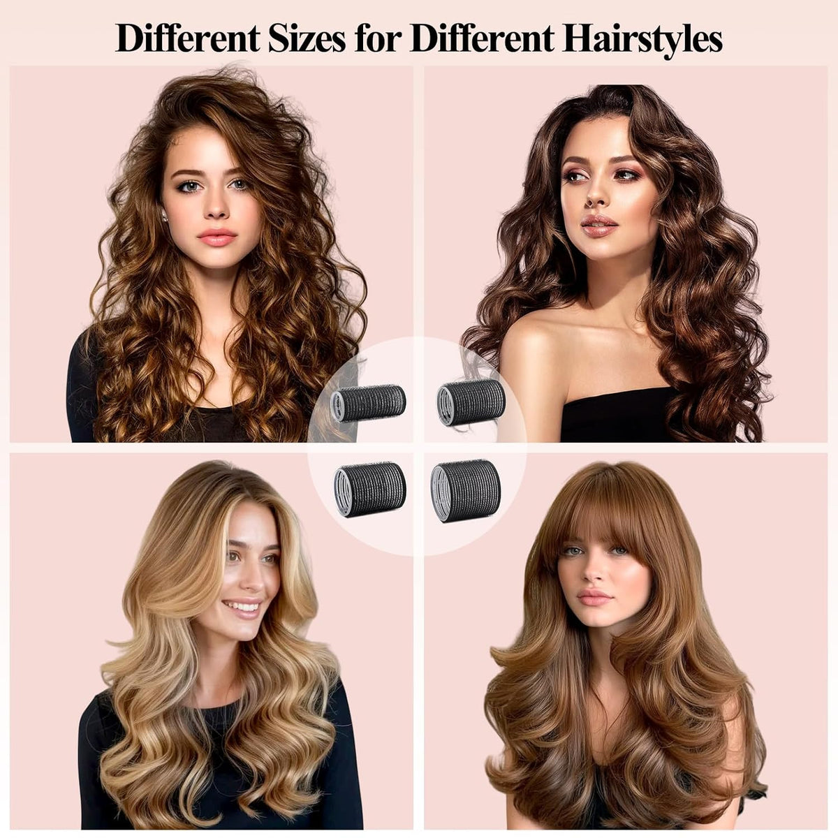Self Grip Hair Rollers Set, 24 Piece Heatless Curlers with Clips, 4 Sizes Jumbo Rollers (2.5", 2", 1.5", 1") for