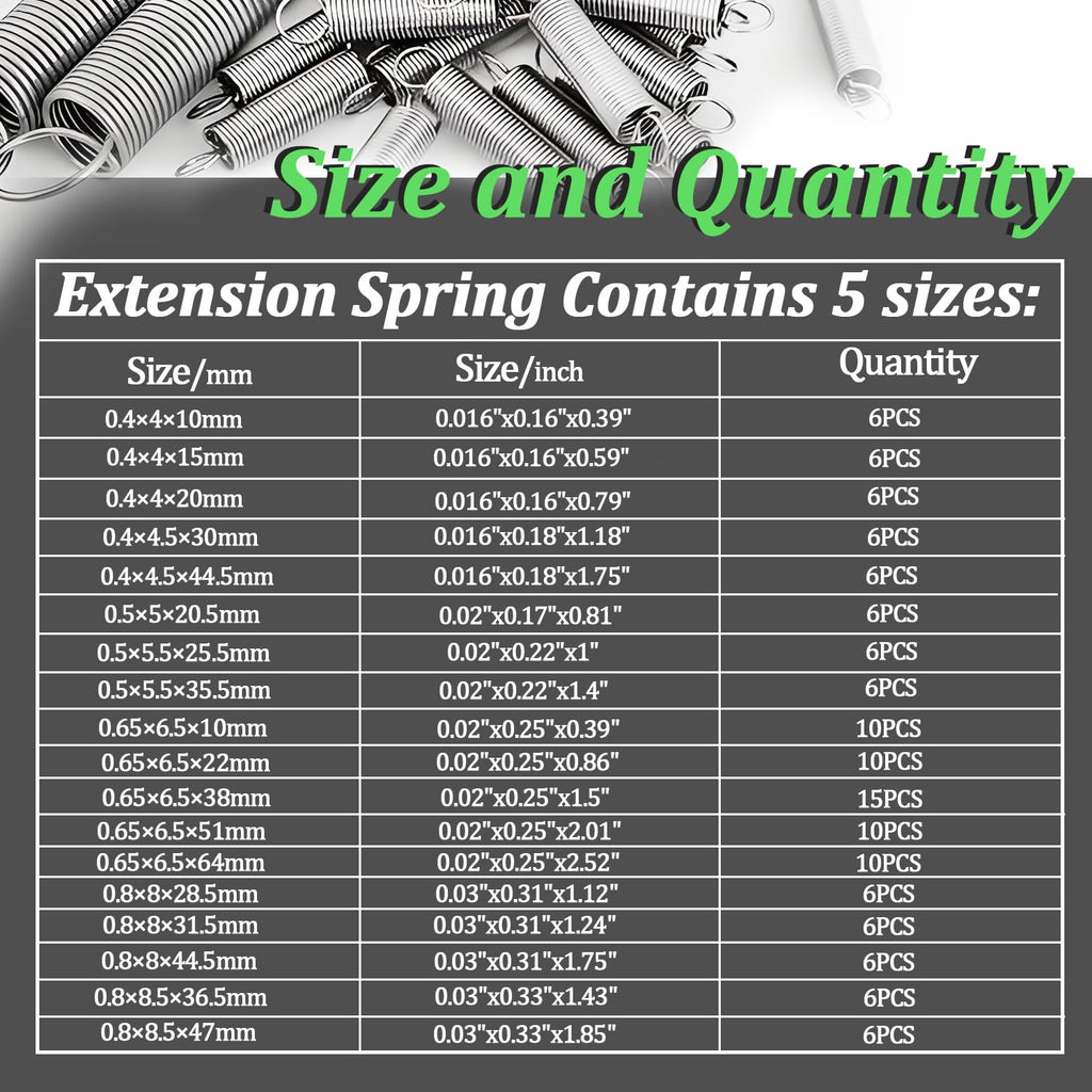 133PCS Extension Spring Assortment Kit 18 Different Sizes