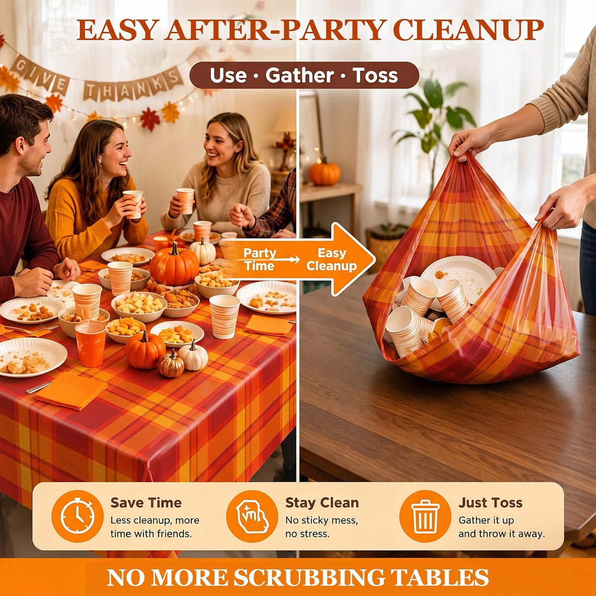 6 Pcs Fall Plastic Tablecloths Disposable Plaid