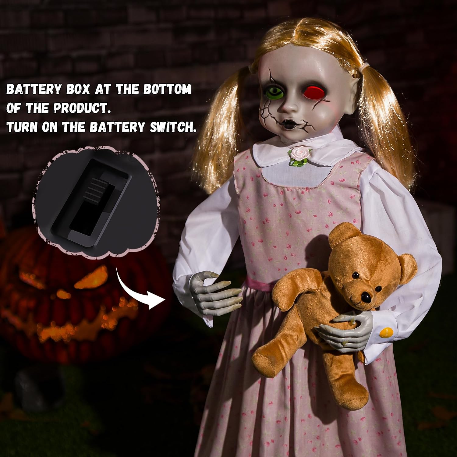 Halloween Animatronics 36inch Doll, 3ft Animated Decorations with Sound Activated, Creepy Sound, Light Up Eyes, Scary