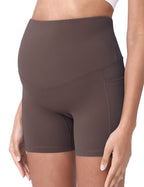 Maternity Biker Shorts Pockets Dark Brown 5" X-Large