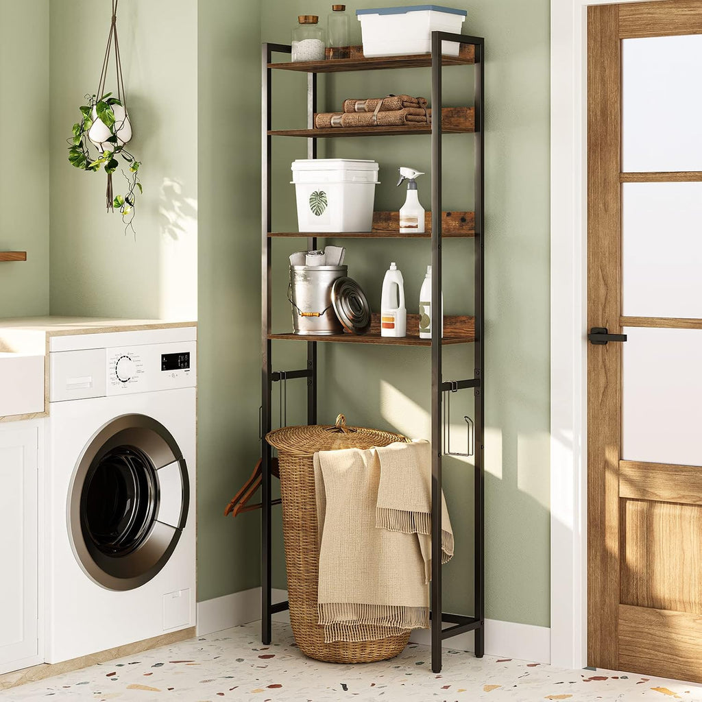 Over The Toilet Storage Rack, 4 Tier Bathroom Organizer Over Toilet, Freestanding Space Saver Toilet Stand with 2