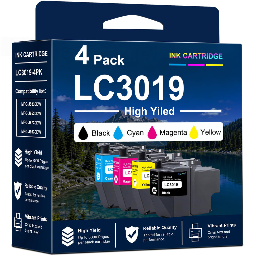 LC3019 BK/C/M/Y Ink Cartridges 4 Pack Replacement for Brother LC3019