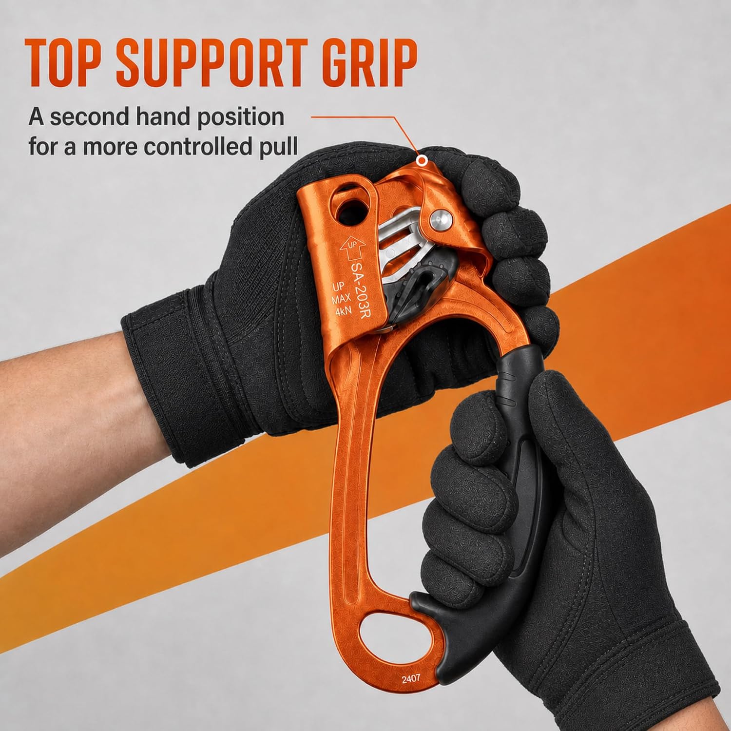 UIAA & CE Certified Climbing Rappelling Equip Hand Ascender Left Right Hand for 8-13mm Rope 4kN