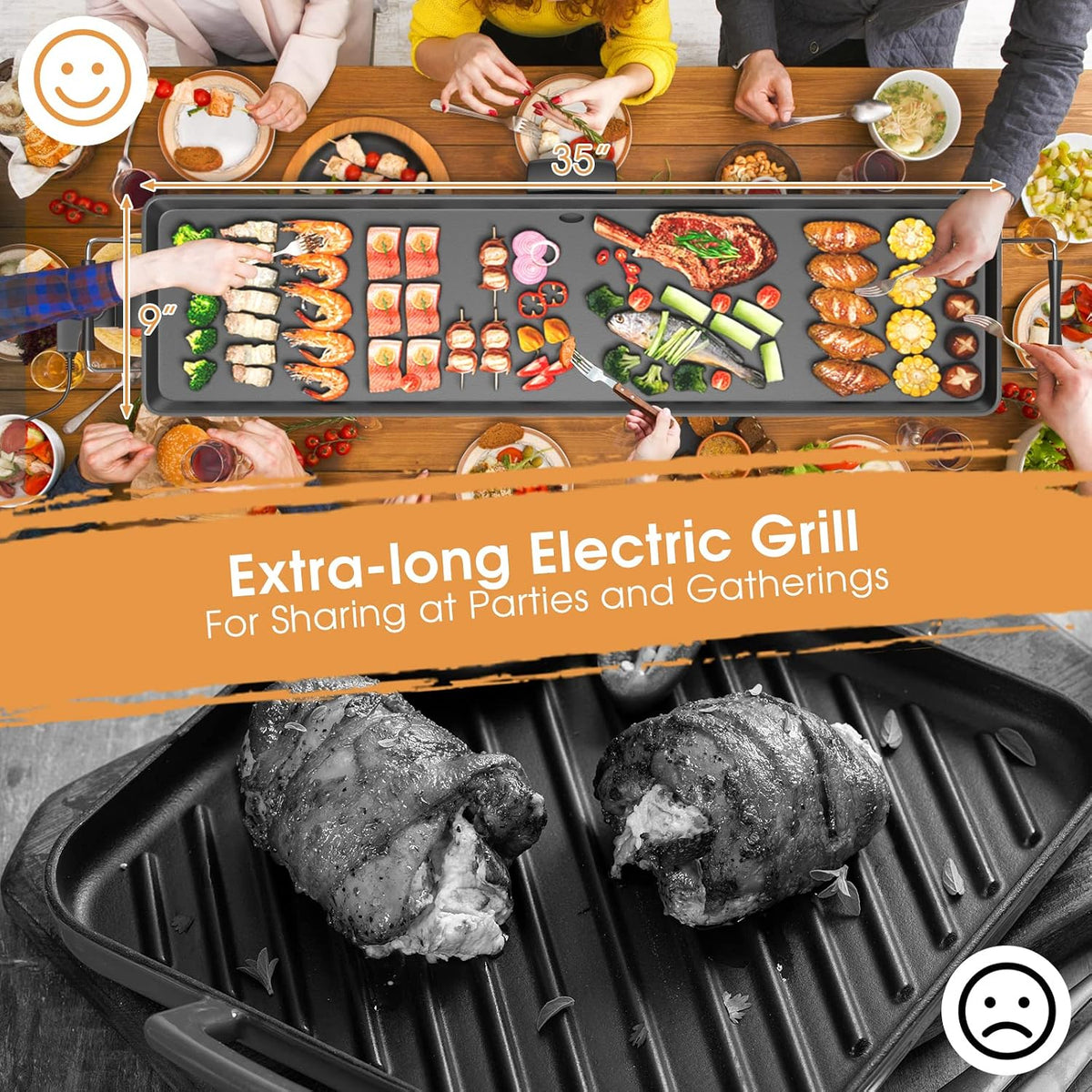 35" Large Electric Griddle, Nonstick Teppanyaki Grill, 2000W