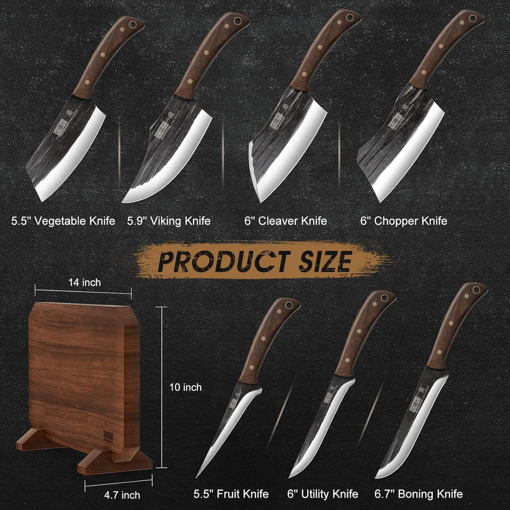 8PCS Butcher Kitchen Knife Set, Sharp Magnetic Knife Block Set
