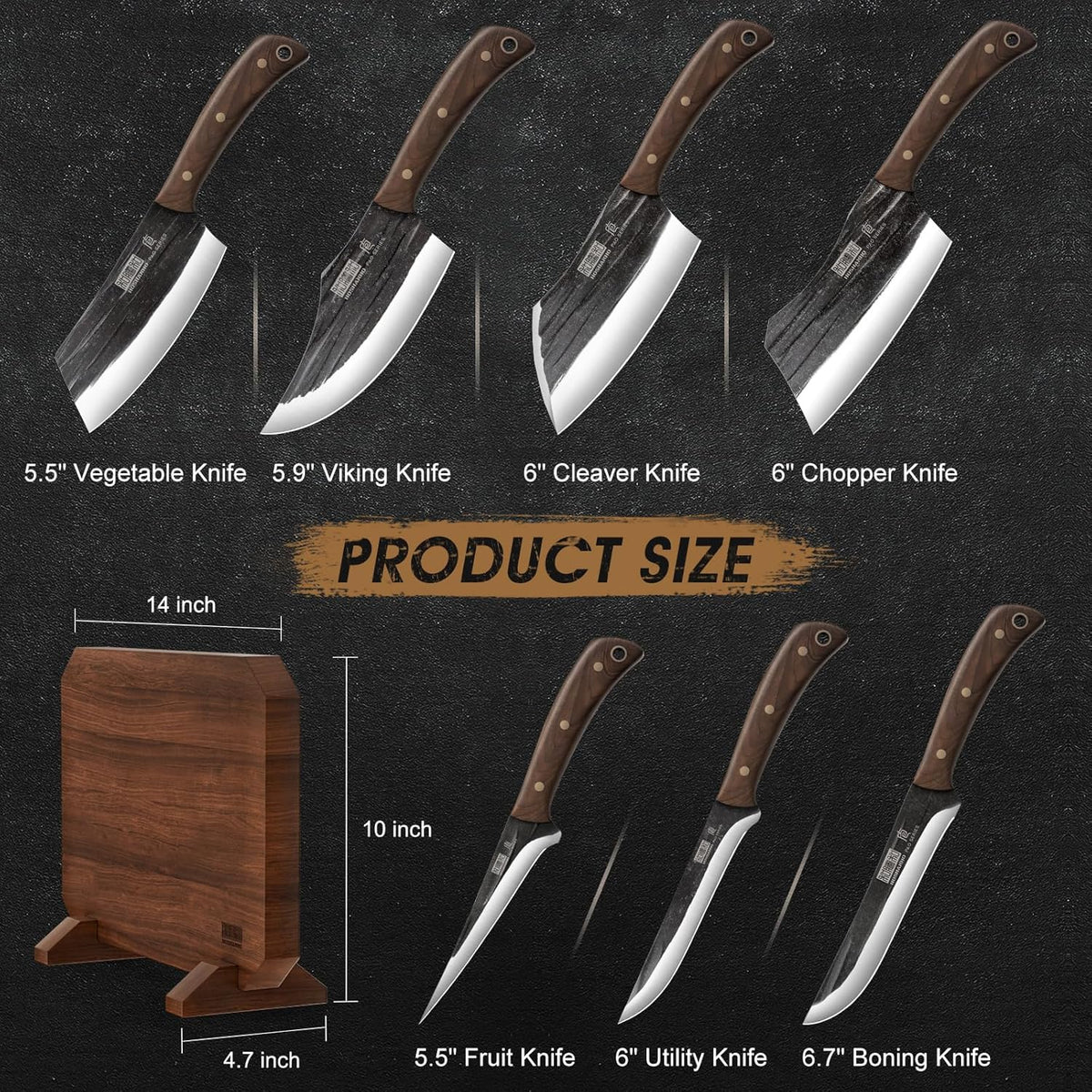8PCS Butcher Kitchen Knife Set, Sharp Magnetic Knife Block Set