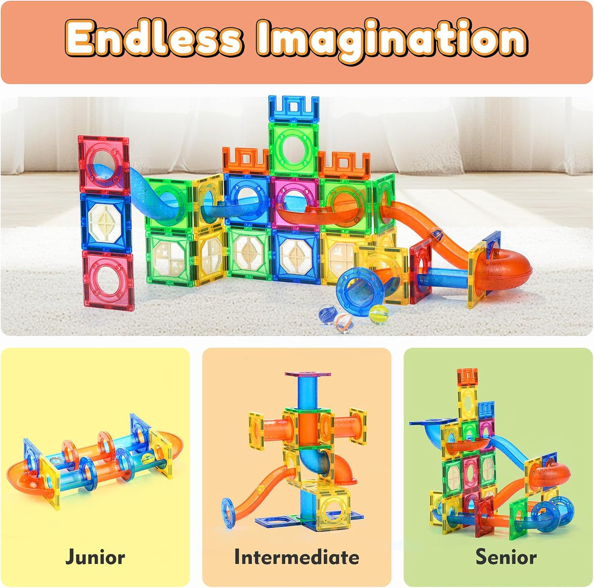 85PCS Marble Run Magnetic Tiles Toy Building Blocks STEM Ages 5+