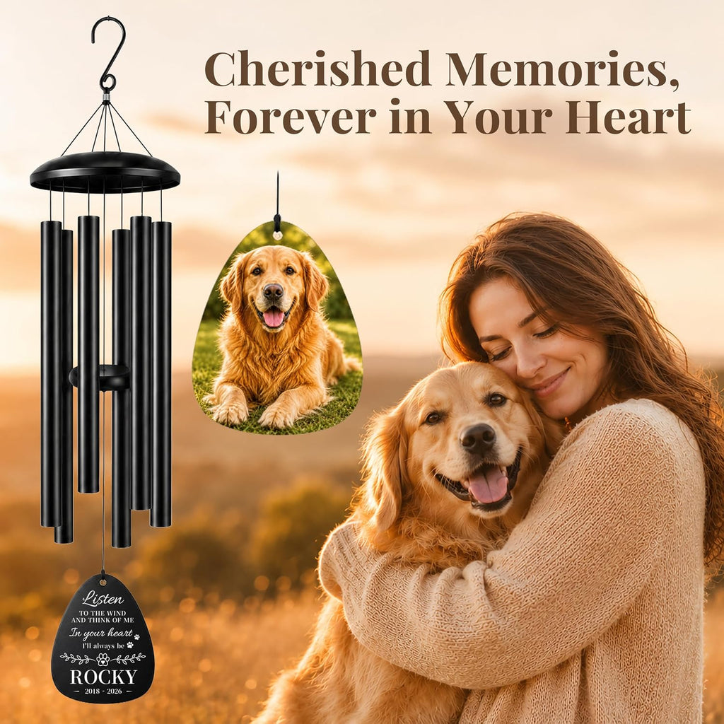 Custom Pet Memorial Wind Chimes, Dog Memorial Gifts for Loss of Dog, Personalized Pet Loss Sympathy Gift with Photo &